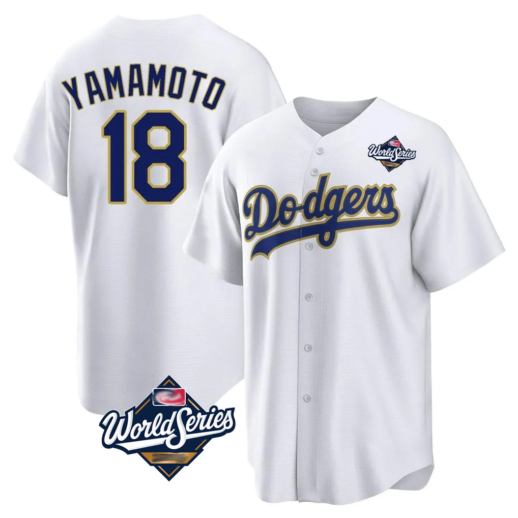 LA.Dodgers #18 Yoshinobu Yamamoto Player Gold White World Series 2026 Collection Stadium Game Jdoa Stitched Jerseys