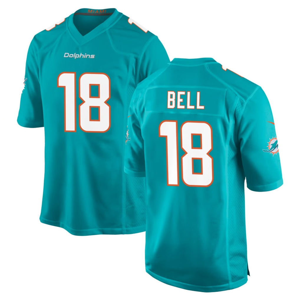M.Dolphins #18 Chris Bell Player Aqua Home Game Jdoa Stitched Jerseys
