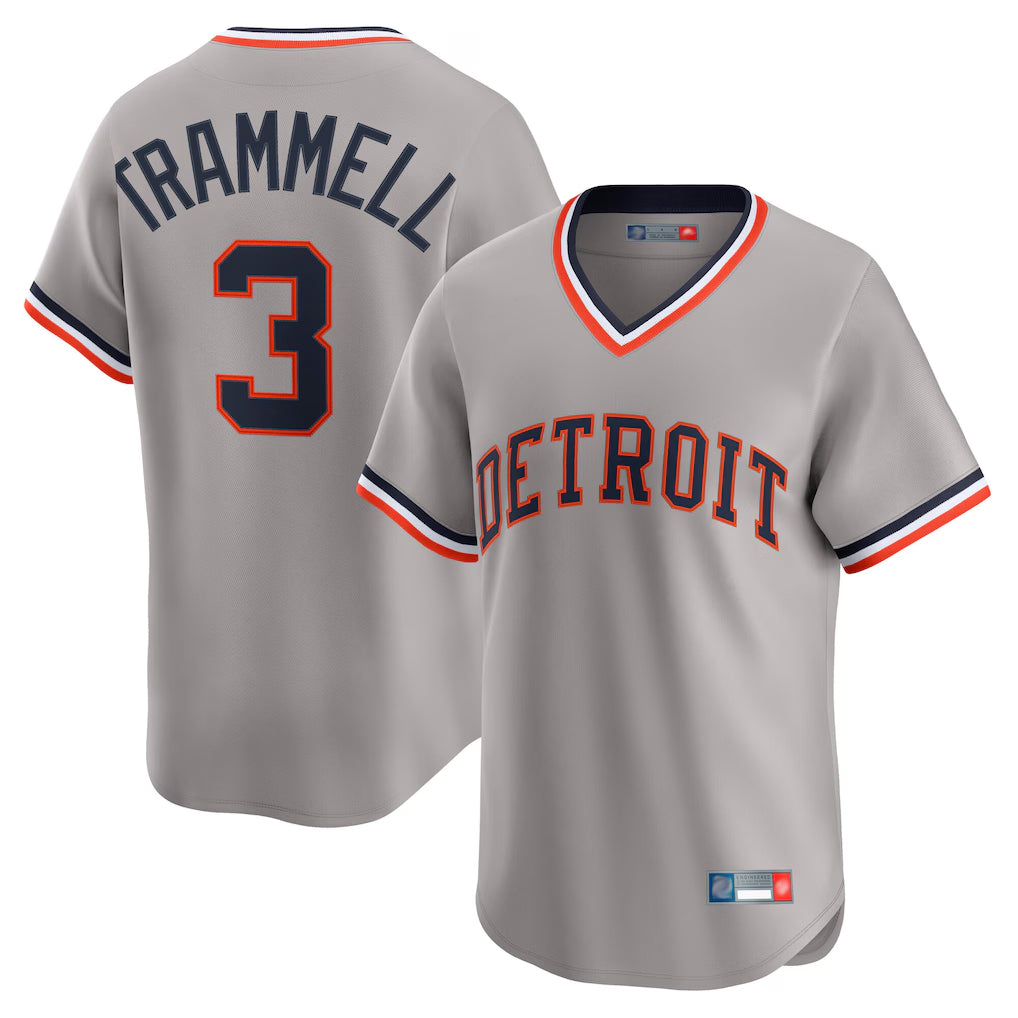 D.Tigers #3 Alan Trammell Player Gray Cooperstown T-shirt Home Game Jdoa Stitched Jerseys