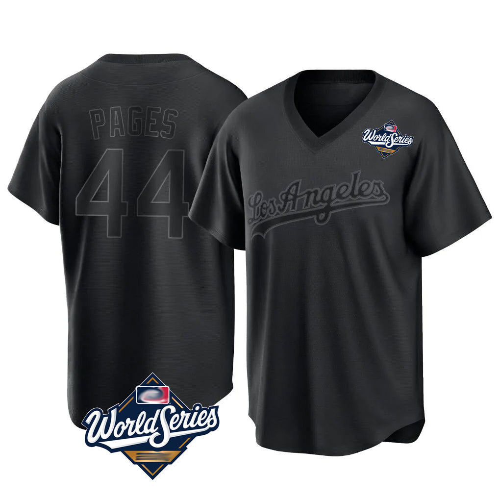 LA.Dodgers #44 Andy Pages Player Black World Series Pitch Fashion T-shirt Jdoa Stitched Jerseys