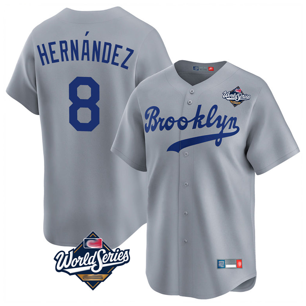 LA.Dodgers #8 Enrique Hern¨¢ndez Player Gray World Series Game Limited Home Jdoa Stitched Jerseys