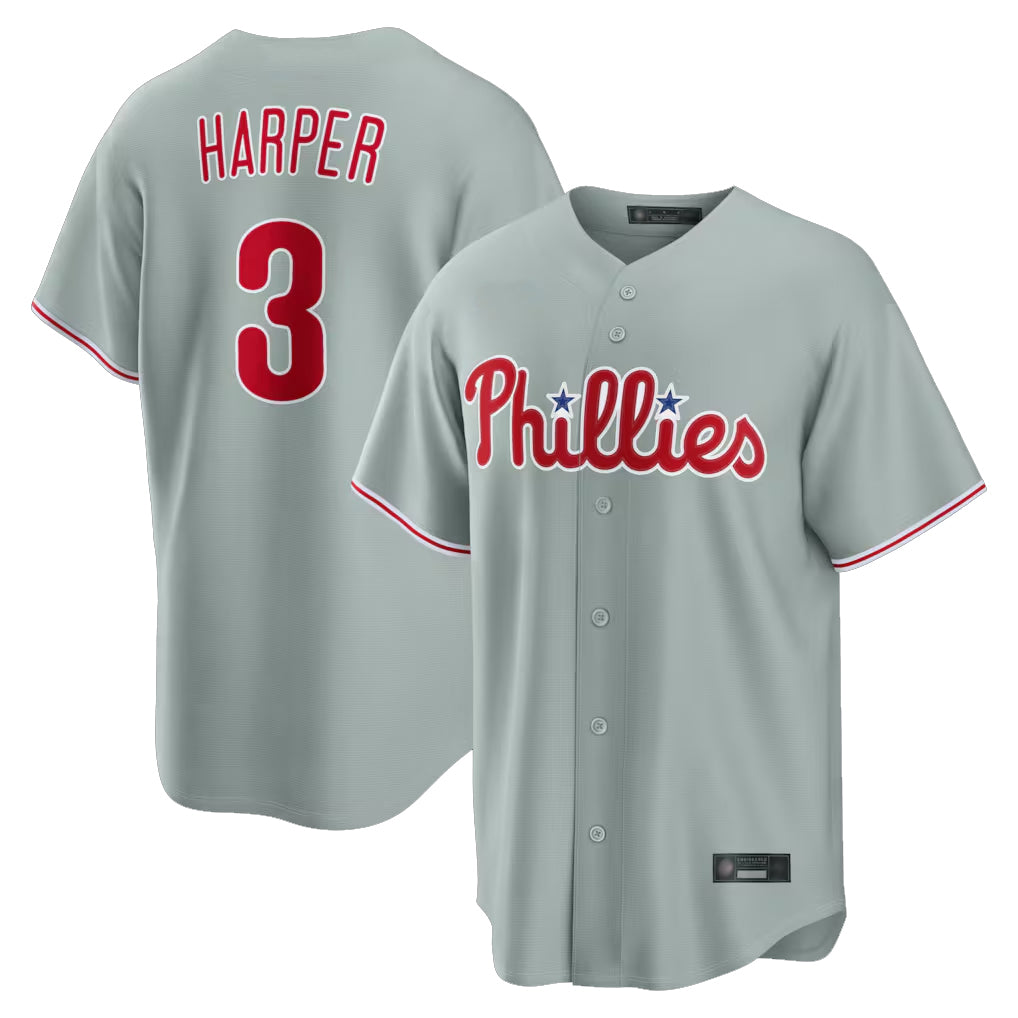 P.Phillies #3 Bryce Harper Player Gray Home Game Jdoa Stitched Jerseys