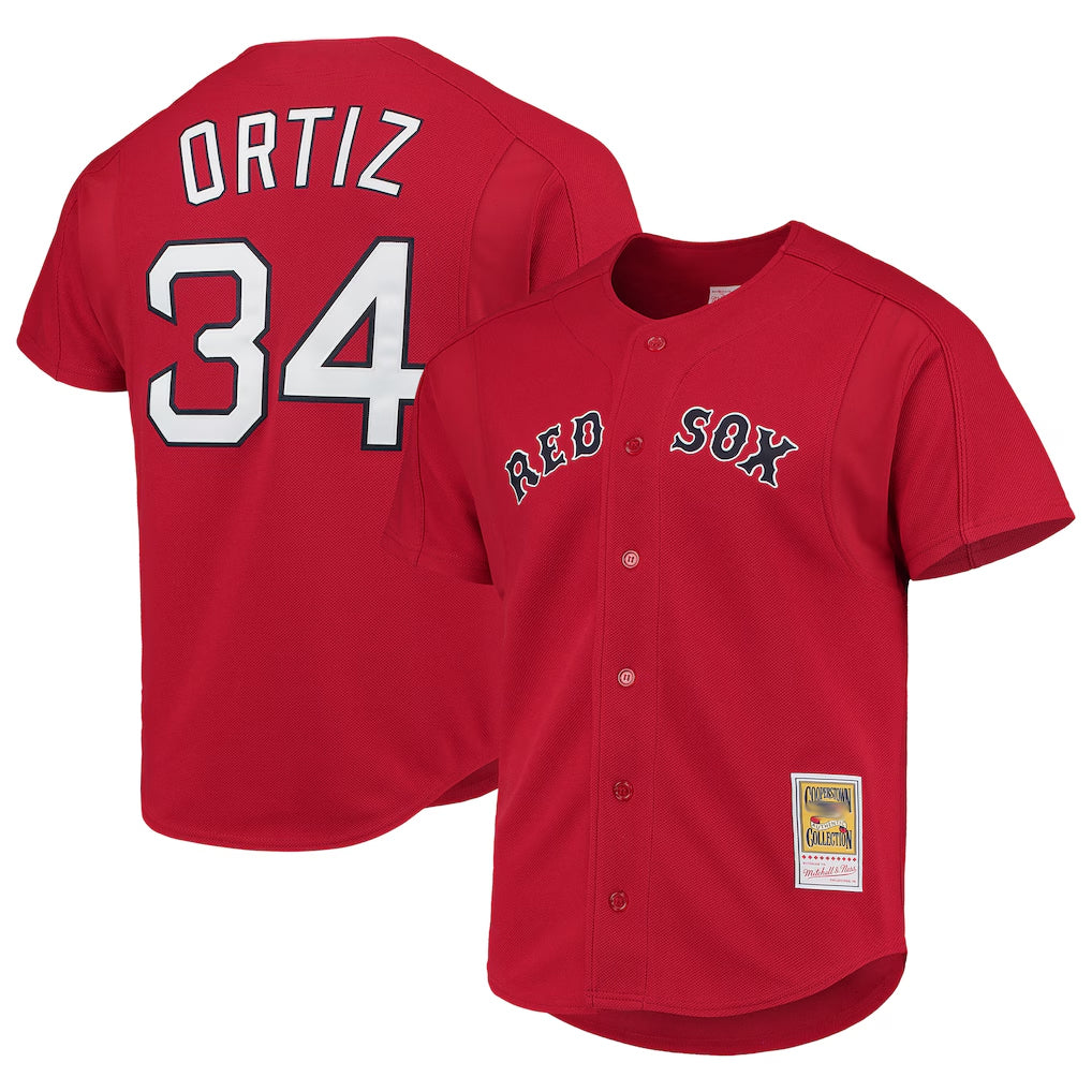 B.Red Sox #34 David Ortiz Player Red Mitchell & Ness Cooperstown Collection Home Jdoa Stitched Jerseys