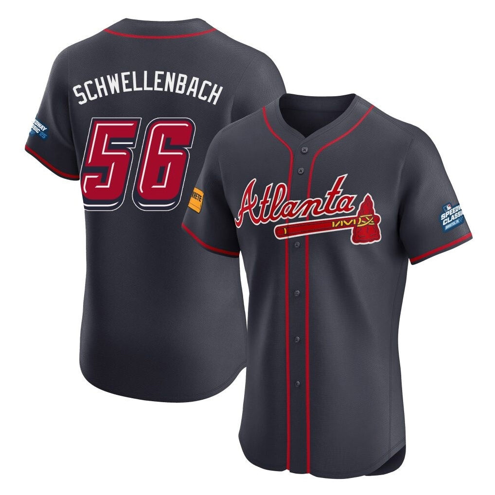 A.Braves #56 Spencer Schwellenbach Player Navy 2025 Speedway Classic Limited Elite Home Game Jdoa Stitched Jerseys