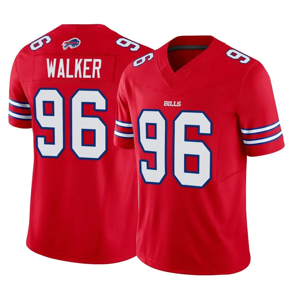 B.Bills #96 Deone Walker Player Red Vapor F.U.S.E. Jersey Limited Home Game Jdoa Stitched Jerseys