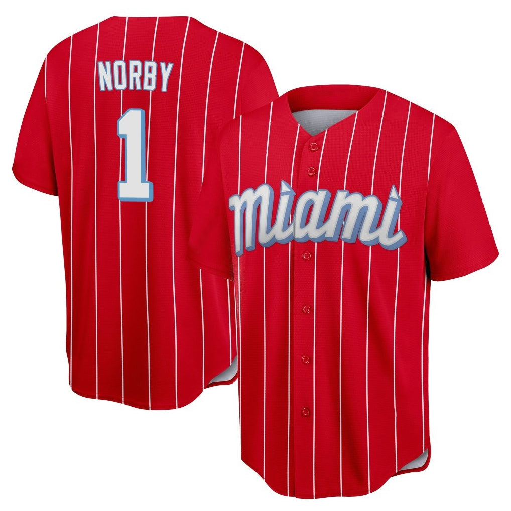M.Marlins #1 Connor Norby Player Red City Connect Home Game Jdoa Stitched Jerseys