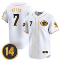 C.Reds #7 Spencer Steer Player White-Gold Vapor Premier Limited Home Jdoa Stitched Jerseys