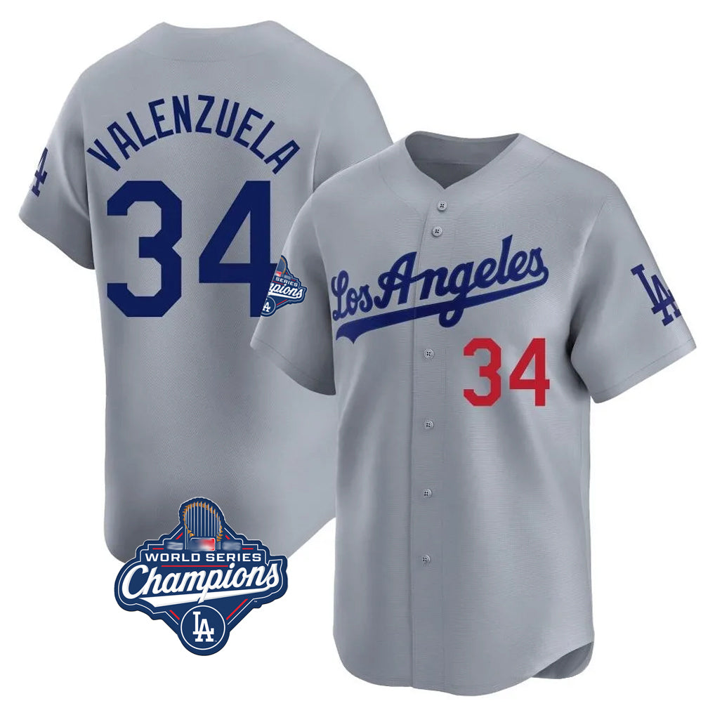 LA.Dodgers #34 Fernando Valenzuela Player Gray World Series Meet Limited Home Jdoa Stitched Jerseys