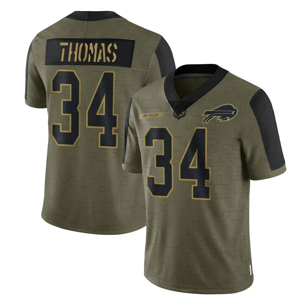 B.Bills #34 Thurman Thomas Player Olive Salute To Service Limited Jdoa Stitched Jerseys