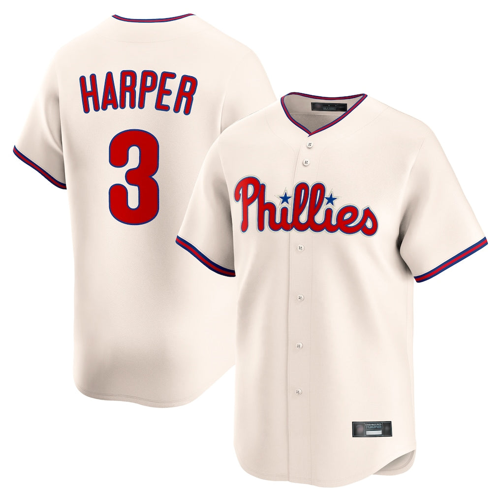 P.Phillies #3 Bryce Harper Player Cream Home Limited Jdoa Stitched Jerseys