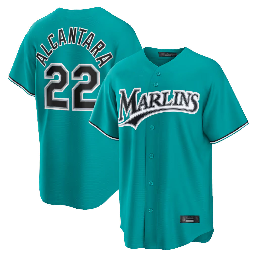 M.Marlins #22 Sandy Alcantara Player Teal  Home Game Jdoa Stitched Jerseys