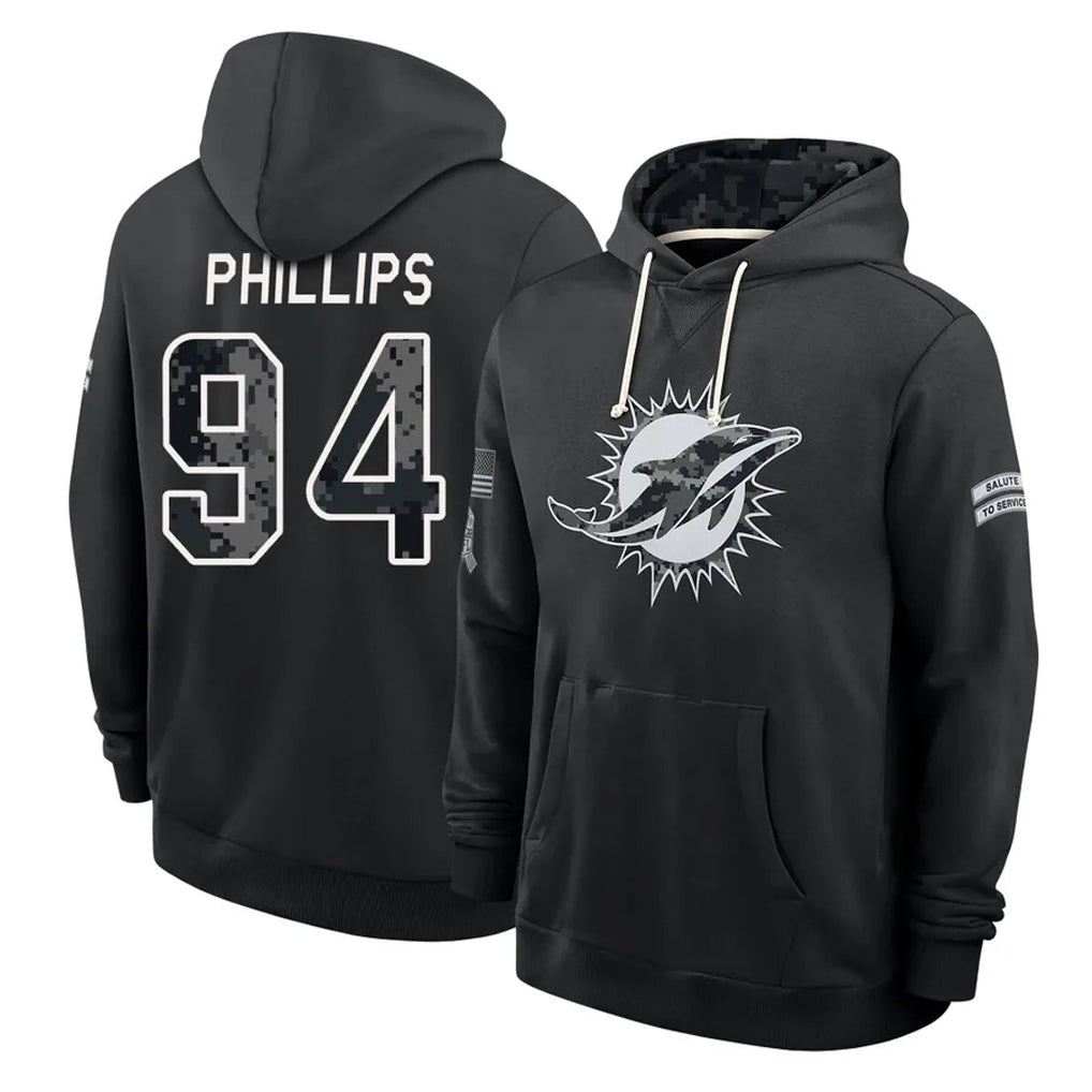 M.Dolphins #94 Jordan Phillips Player 2026 Black Logo Pullover Hoodies Limited Game Jdoa Stitched Jerseys