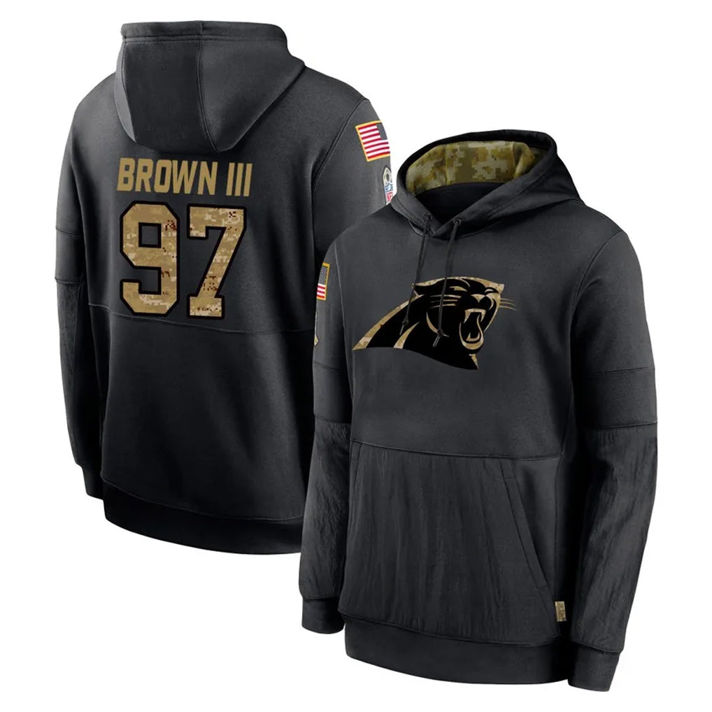 C.Panthers #97 Bobby Brown III Player Black Salute to Service Pullover Hoodies Limited Game Jdoa Stitched Jerseys