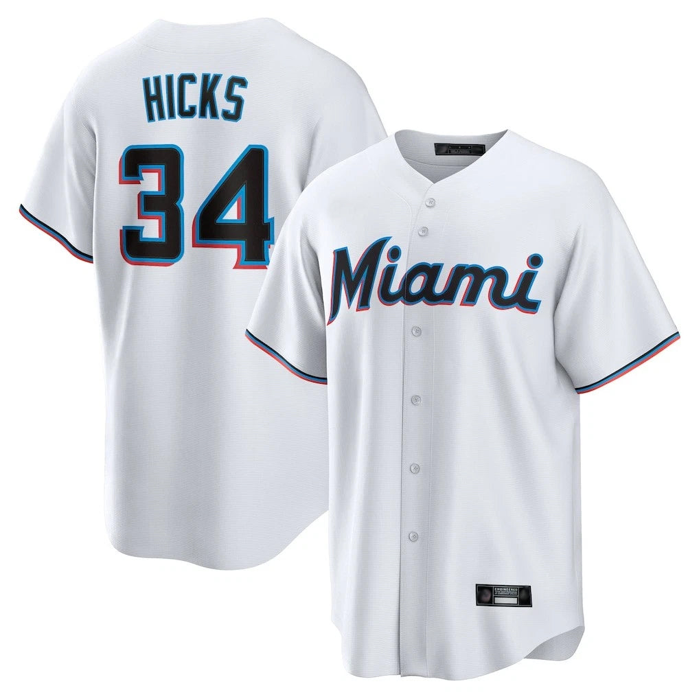 M.Marlins #34 Liam Hicks Player White  Home Game Jdoa Stitched Jerseys