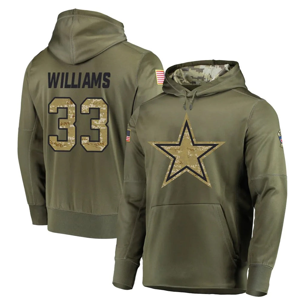 D.Cowboys #33 Javonte Williams Player Olive Salute to Service Pullover Hoodies Home Game Jdoa Stitched Jerseys