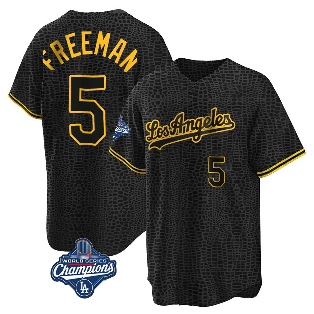 LA.Dodgers #5 Freddie Freeman Player Gold World Series Meet Black Limited Home Jdoa Stitched Jerseys