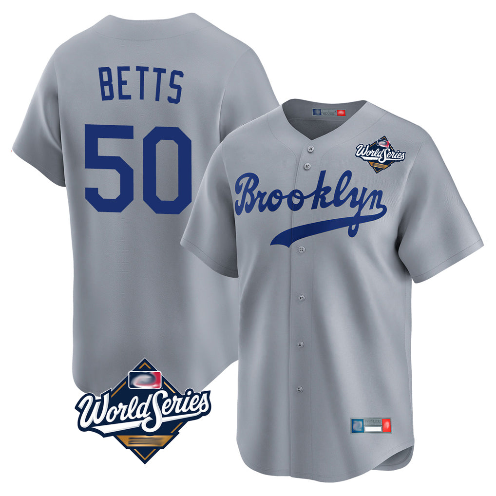 LA.Dodgers #50 Mookie Betts Player Gray World Series Game Limited Home Jdoa Stitched Jerseys