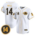 C.Reds #14 Pete Rose Player White-Gold Vapor Premier Limited Home Jdoa Stitched Jerseys