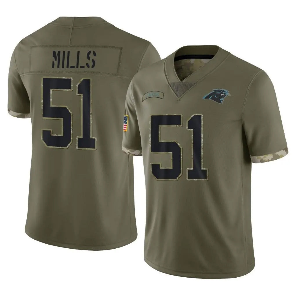 C.Panthers #51 Sam Mills Player Olive Salute to Service Game Jdoa Stitched Jerseys