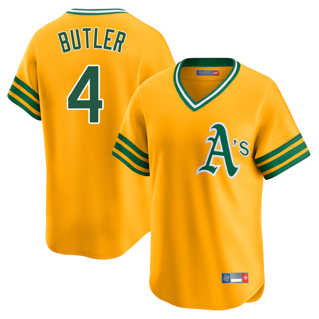 Athletics #4 Lawrence Butler Player Gold Cooperstown Collection T-shirt Game Jdoa Stitched Jerseys