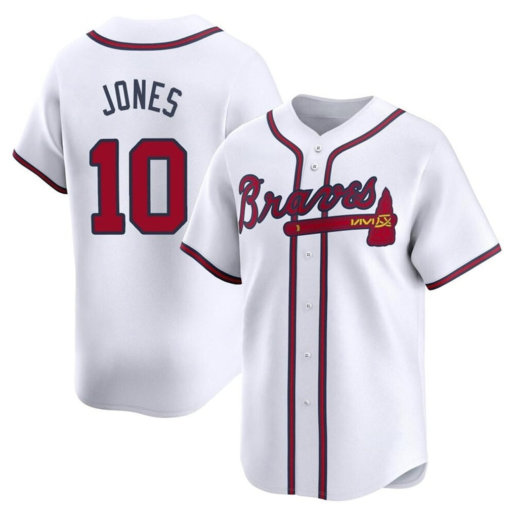 A.Braves #10 Chipper Jones Player White Limited Home Game Jdoa Stitched Jerseys