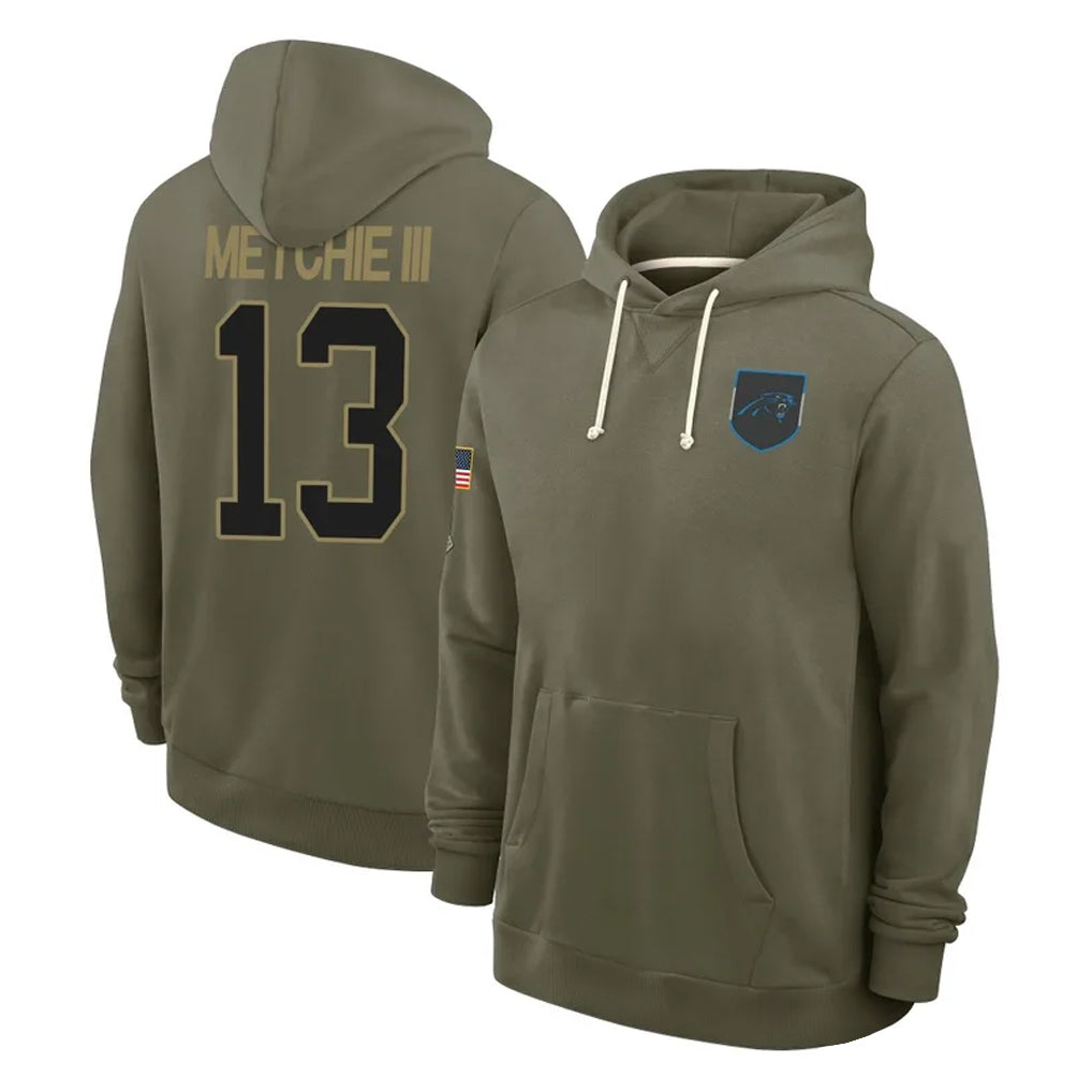 C.Panthers #13 John Metchie III Player Olive Salute to Service Hoodies Game Jdoa Stitched Jerseys