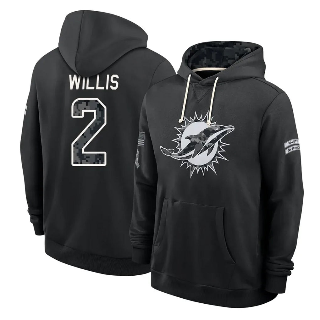 M.Dolphins #2 Malik Willis Player 2026 Black Logo Pullover Hoodies Limited Game Jdoa Stitched Jerseys