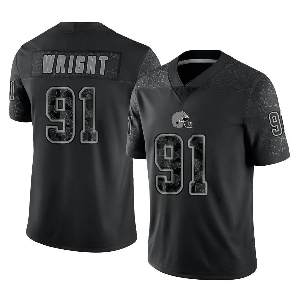 C.Browns #91 Alex Wright Player Black Reflective Home Game Jdoa Stitched Jerseys