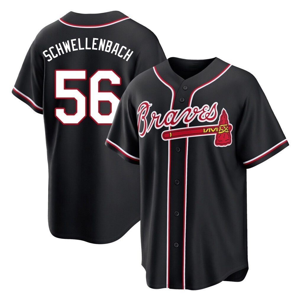 A.Braves #56 Spencer Schwellenbach Player Black Fashion Out Game Jdoa Stitched Jerseys