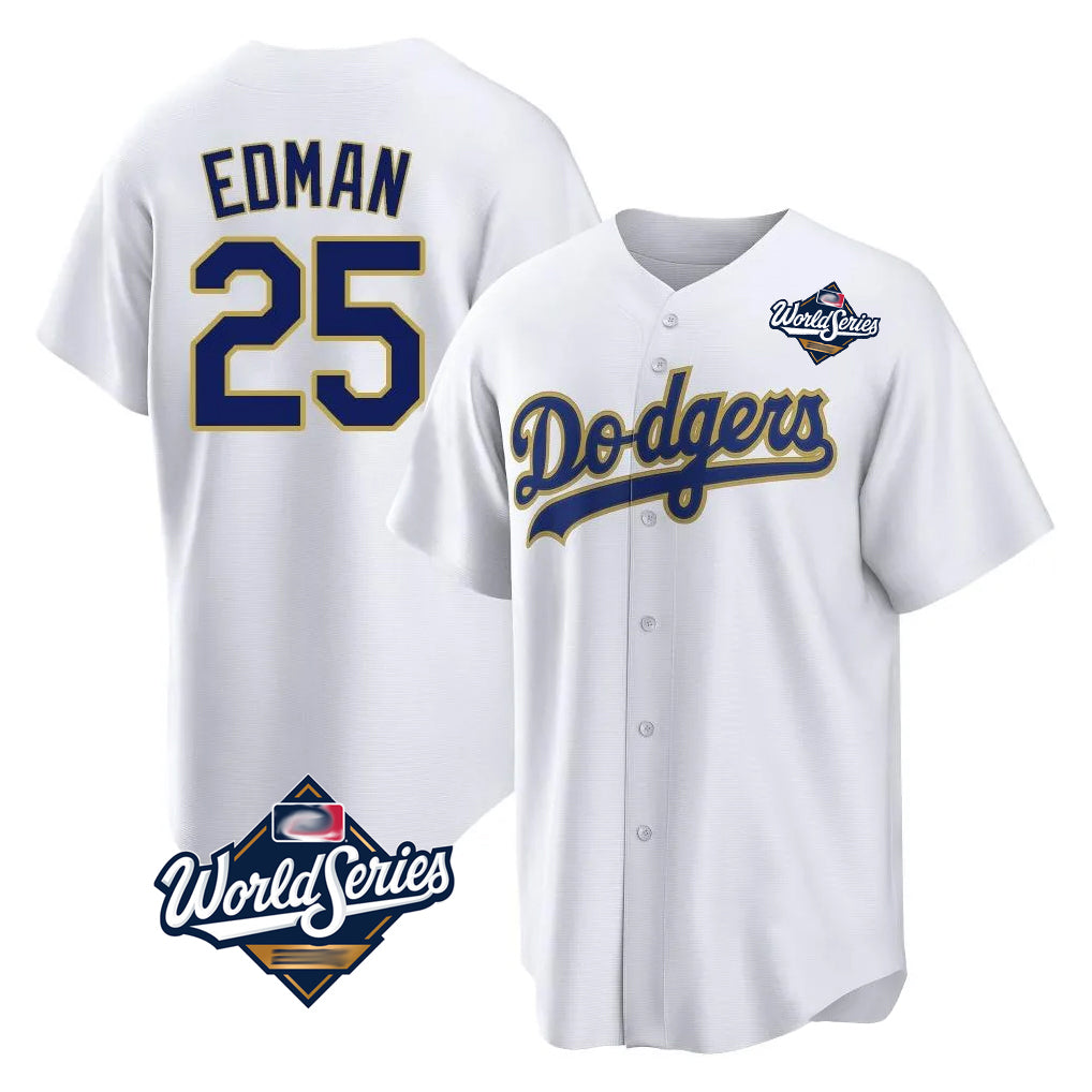 LA.Dodgers #25 Tommy Edman Player Gold White World Series 2026 Collection Stadium Game Jdoa Stitched Jerseys