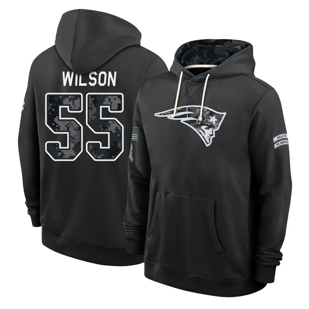 NE.Patriots #55 Jared Wilson Player 2026 Black Logo Pullover Hoodies Limited Game Jdoa Stitched Jerseys