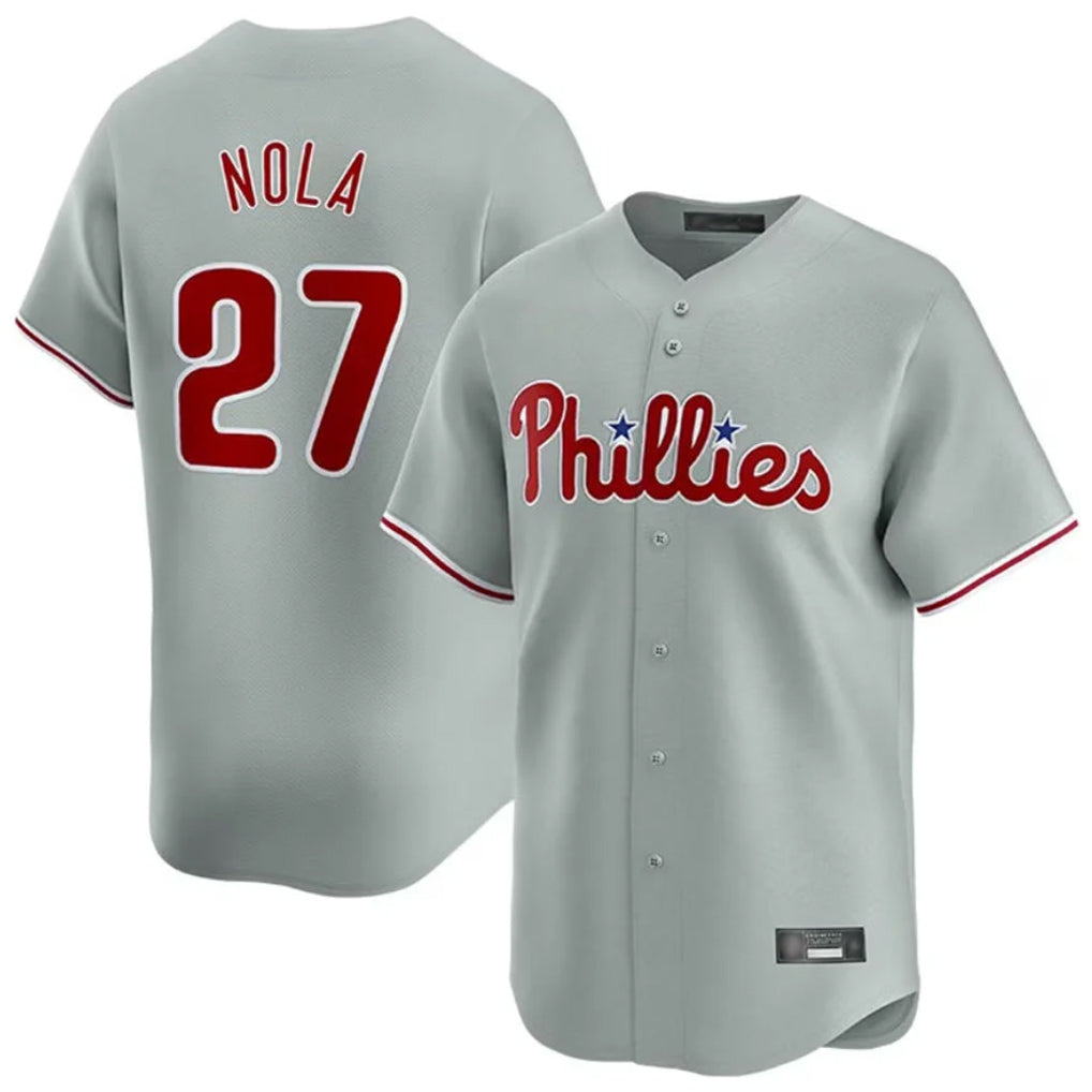 P.Phillies #27 Aaron Nola Player Gray Home Limited Jdoa Stitched Jerseys