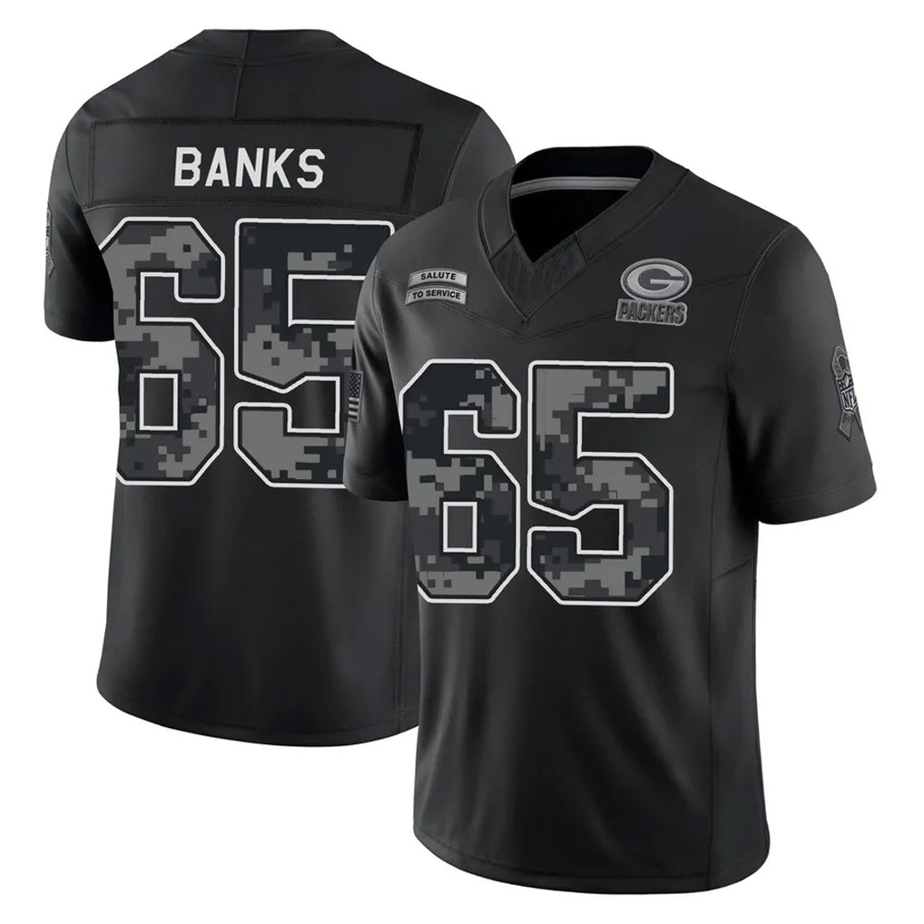 GB.Packers #65 Aaron Banks Player Black Limited 2026 Salute to Service Home Game Jdoa Stitched Jerseys