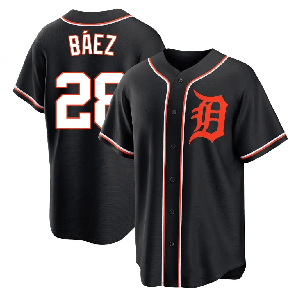 D.Tigers #28 Javier B¨¢ez Player Black Fashion Out Home Game Jdoa Stitched Jerseys