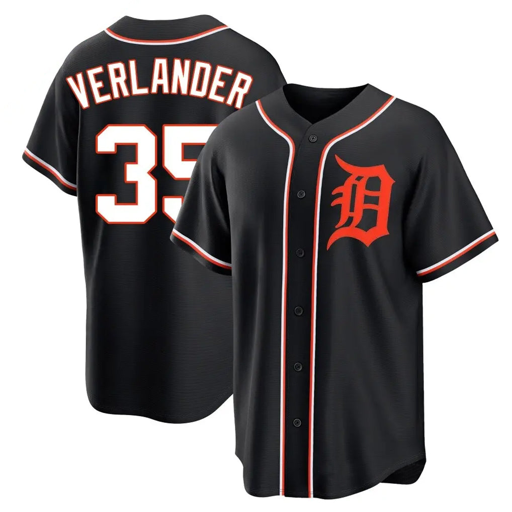 D.Tigers #35 Justin Verlander Player Black Fashion Out Home Game Jdoa Stitched Jerseys