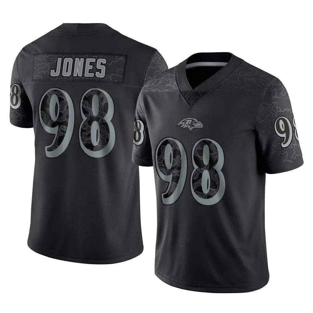 B.Ravens #98 Travis Jones Player Black REFLECTIVE Limited Jdoa Stitched Jerseys