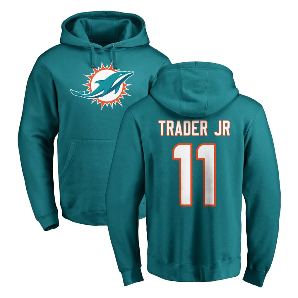 M.Dolphins #11 Dante Trader Jr. Player Aqua LOGO Pullover Hoodies Limited Jdoa Stitched Jerseys