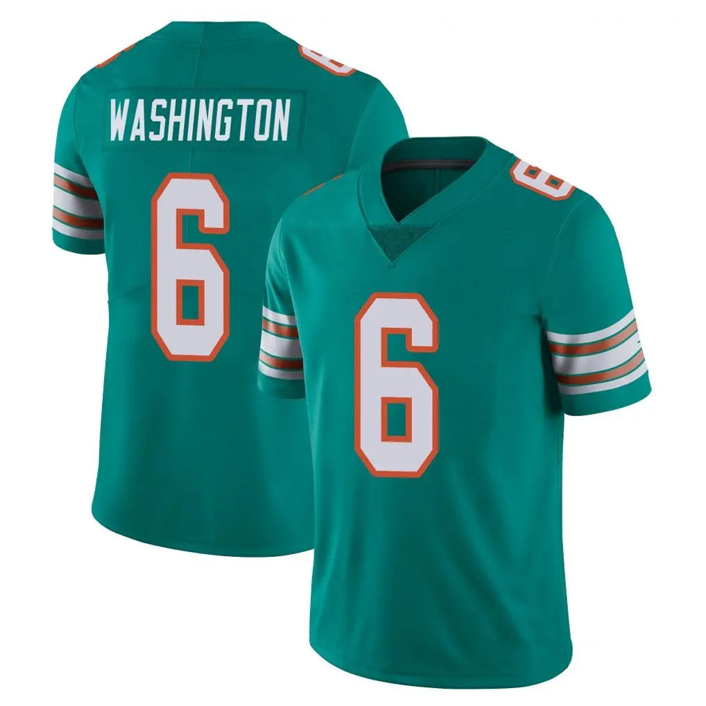 M.Dolphins #6 Malik Washington Player Aqua Limited Alternate Vapor Untouchable Home Game Jdoa Stitched Jerseys