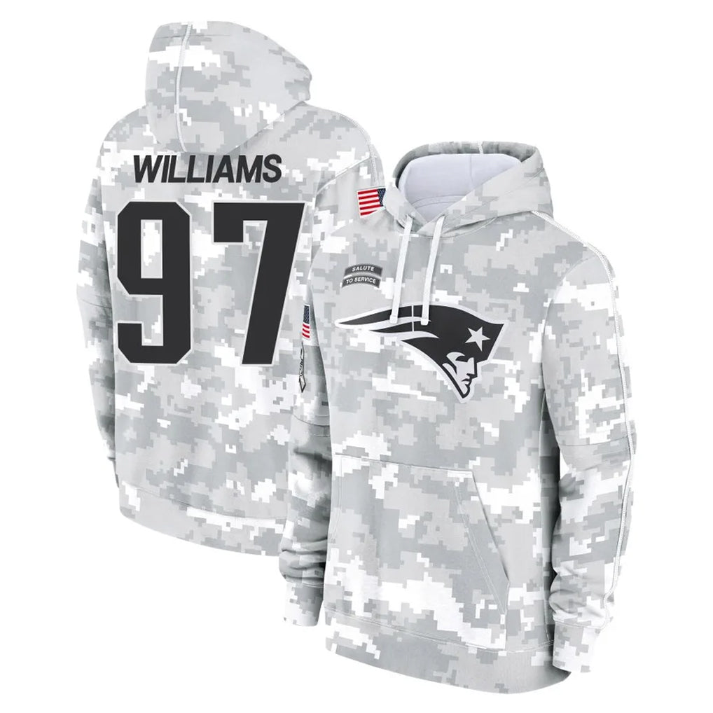 NE.Patriots #97 Milton Williams Player Arctic Camo Salute to Service Pullover Hoodies Limited Game Jdoa Stitched Jerseys