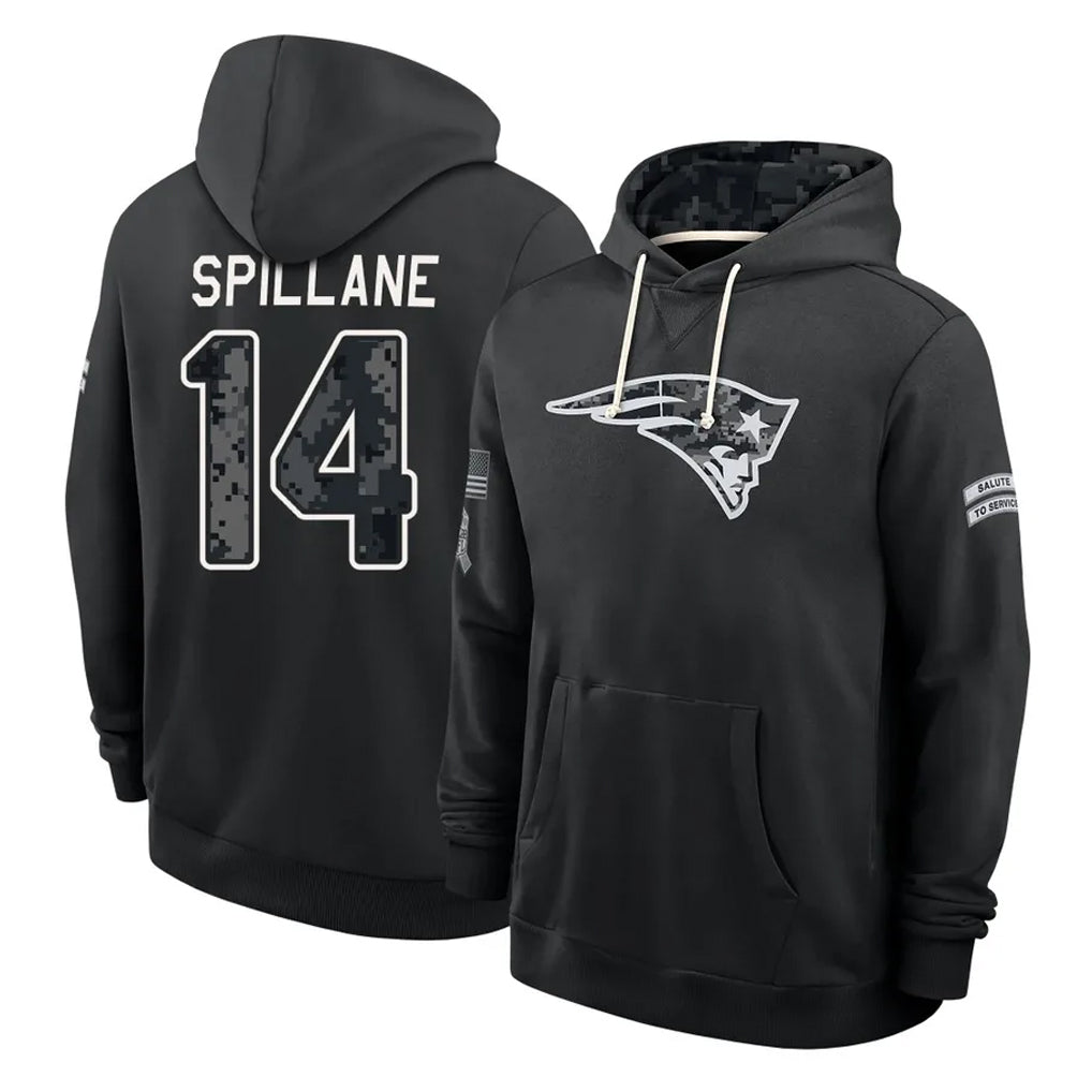 NE.Patriots #14 Robert Spillane Player 2026 Black Logo Pullover Hoodies Limited Game Jdoa Stitched Jerseys