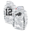 B.Bills #12 Jim Kelly Player Arctic Camo Salute to Service Hoodies Limited Jdoa Stitched Jerseys