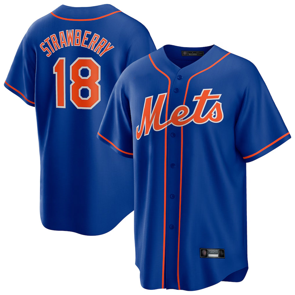 NY.Mets #18 Darryl Strawberry Player Royal Home Game Jdoa Stitched Jerseys