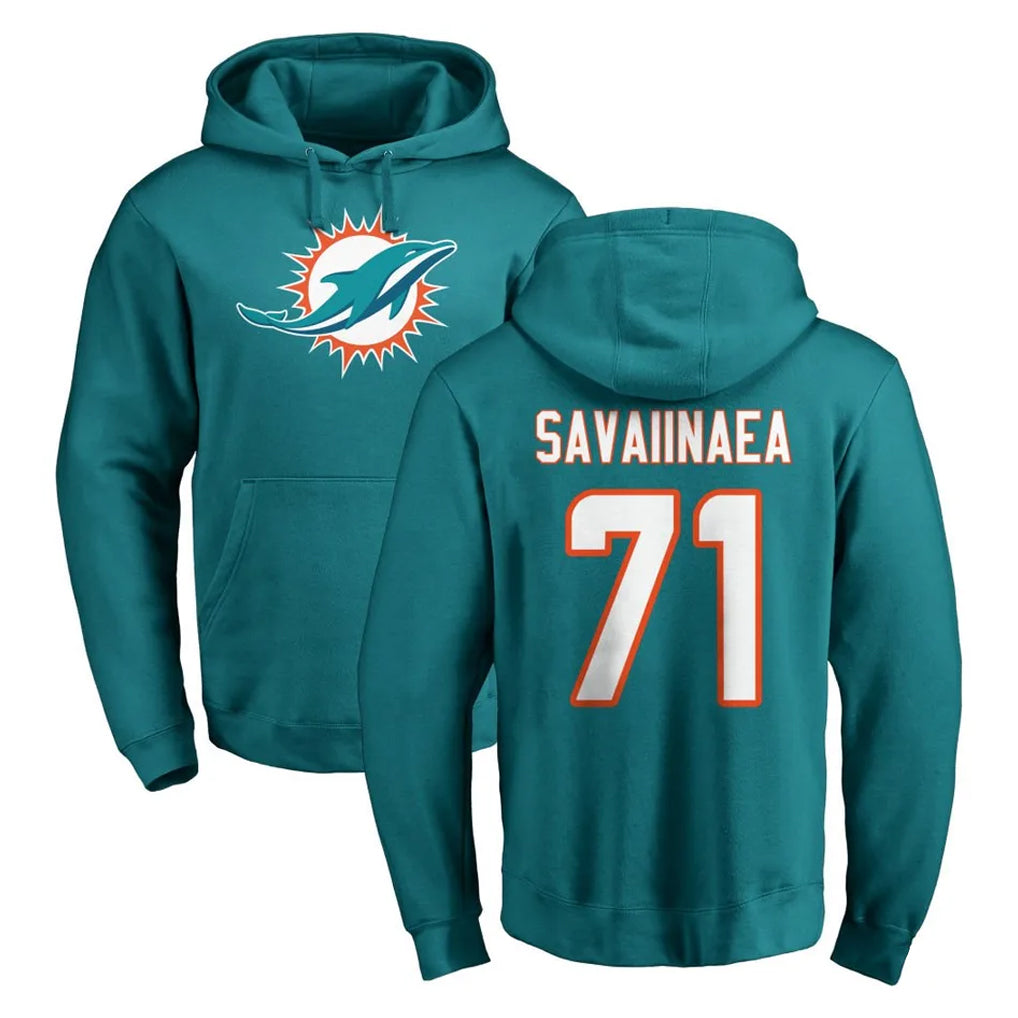 M.Dolphins #71 Jonah Savaiinaea Player Aqua LOGO Pullover Hoodies Limited Jdoa Stitched Jerseys