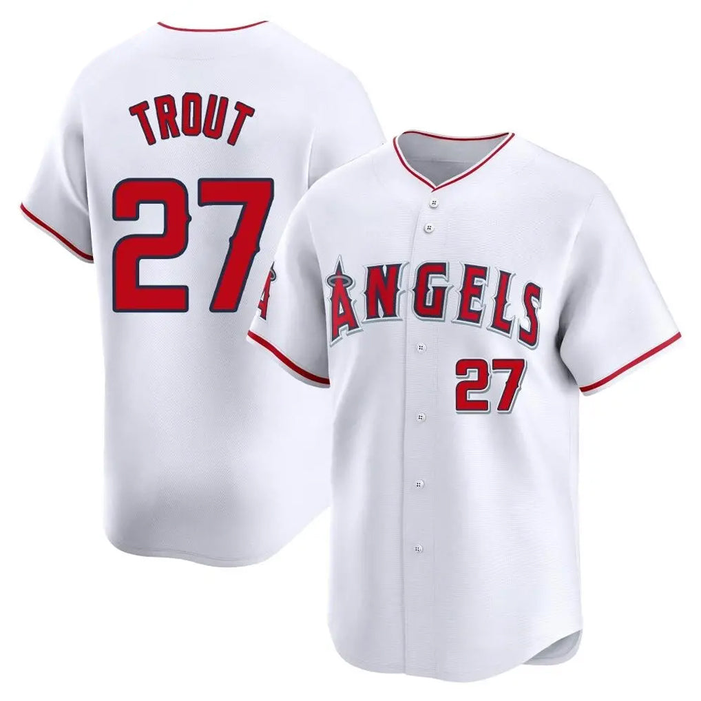 LA.Angels #27 Mike Trout Player White Limited Home Jdoa Stitched Jerseys