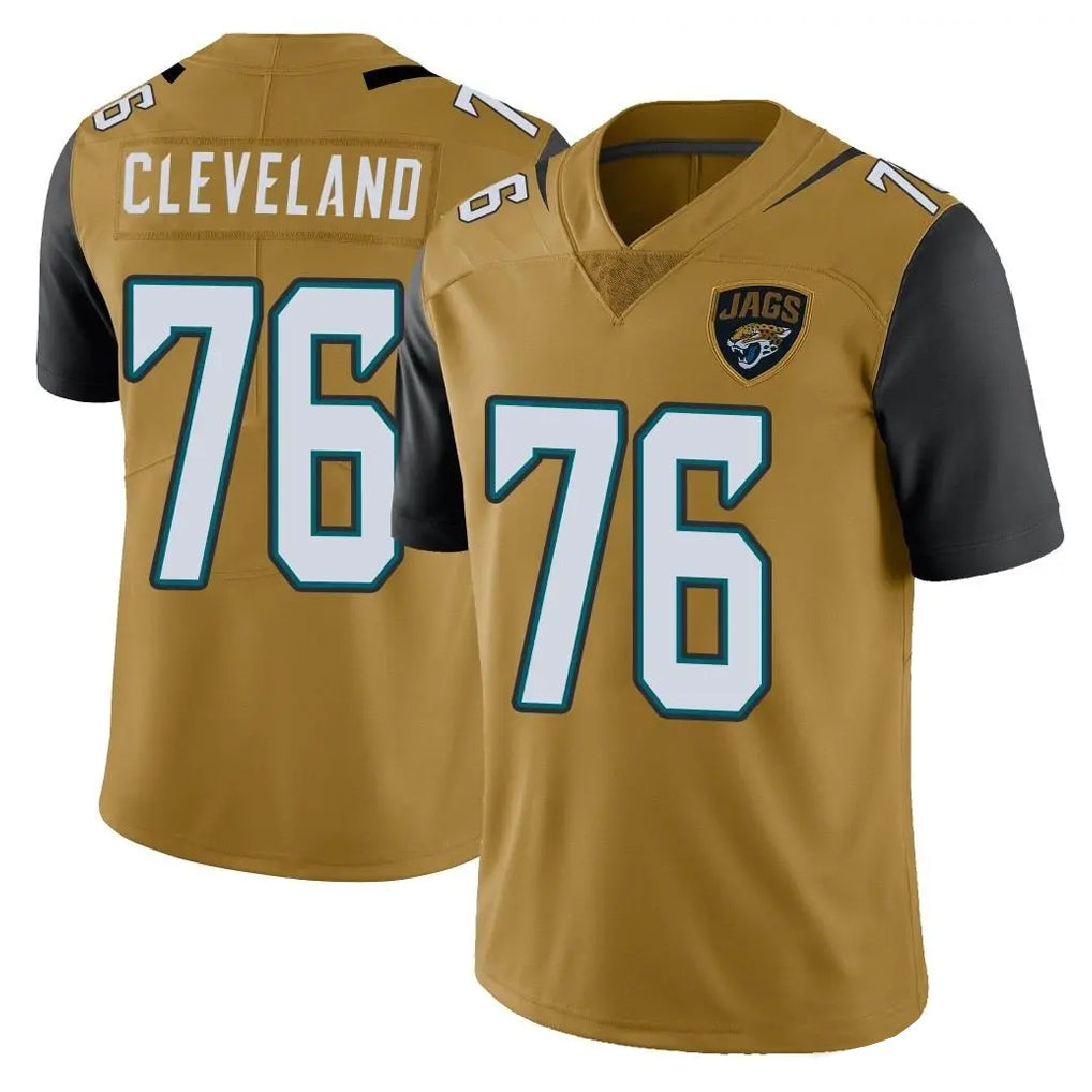 J.Jaguars #76 Ezra Cleveland Player Gold Vapor Limited Home Game Jdoa Stitched Jerseys