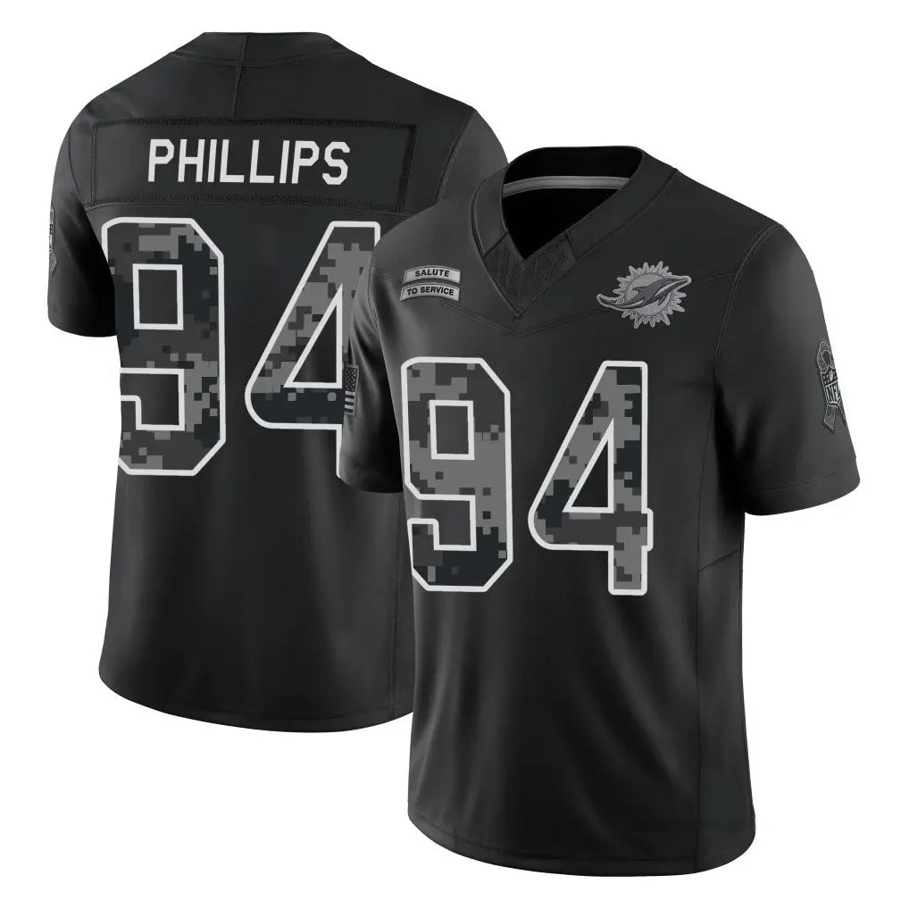 M.Dolphins #94 Jordan Phillips Player Black Limited 2026 Salute to Service Home Game Jdoa Stitched Jerseys