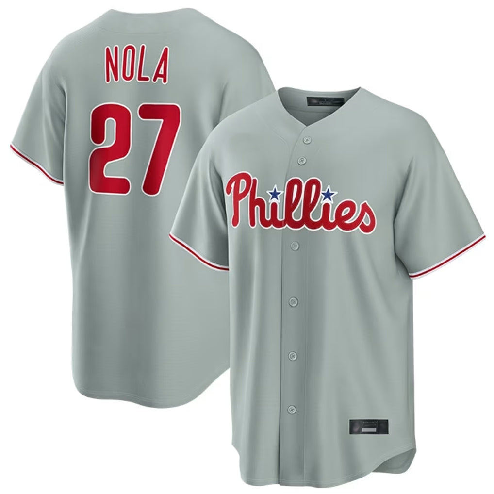 P.Phillies #27 Aaron Nola Player Gray Home Game Jdoa Stitched Jerseys
