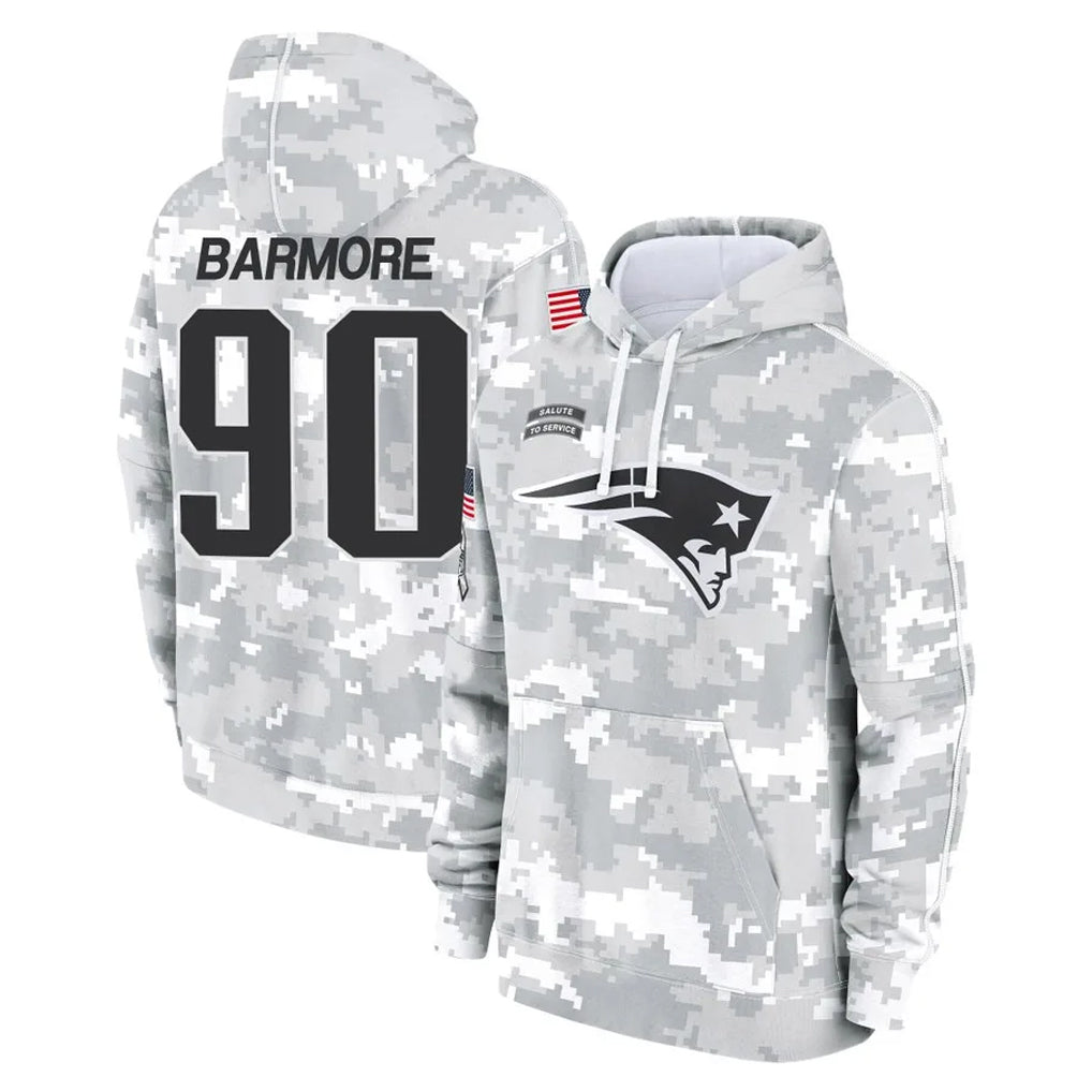 NE.Patriots #90 Christian Barmore Player Arctic Camo Salute to Service Pullover Hoodies Limited Game Jdoa Stitched Jerseys