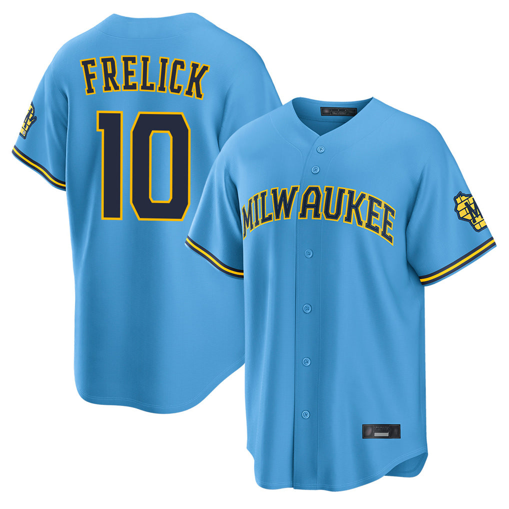 M.Brewers #10 Sal Frelick Player Light Blue Road Stadium Game Jdoa Stitched Jerseys