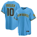 M.Brewers #10 Sal Frelick Player Light Blue Road Stadium Game Jdoa Stitched Jerseys